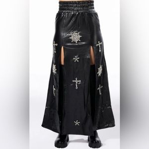 CROSSING MY PATH MAXI FAUX LEATHER SKIRT IN BLACK